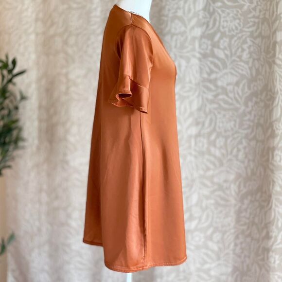 Nasty Gal Rust Orange Satin Shirt Dress Boho Glam Minimalist Whimsygoth Size 2‎ - Picture 5 of 8